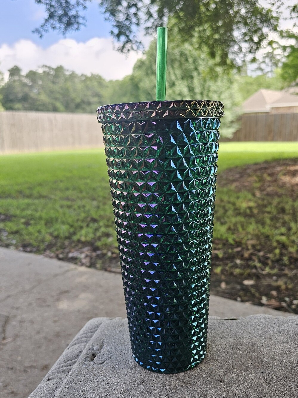 Venti Holiday Time Iridescent Green Studded Travel Tumbler with Straw